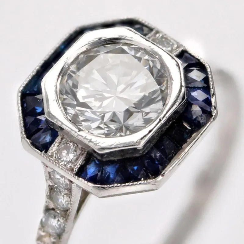 Outlet Pamono Art Deco Modern Sapphires Diamonds Platinum Ring