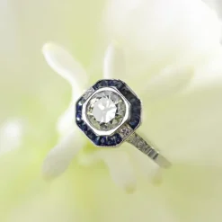 Outlet Pamono Art Deco Modern Sapphires Diamonds Platinum Ring