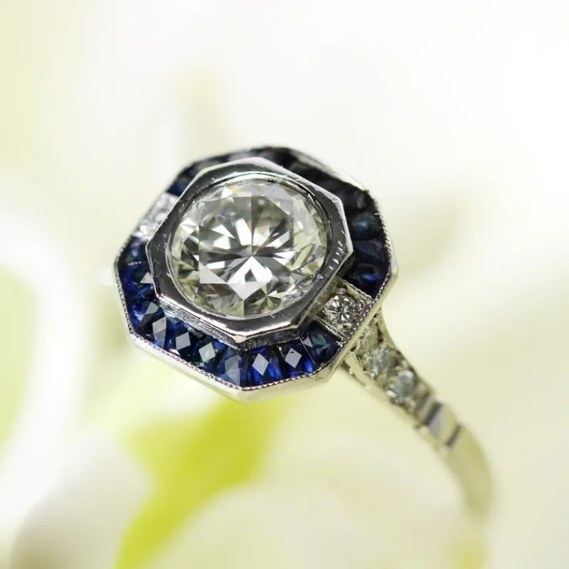 Outlet Pamono Art Deco Modern Sapphires Diamonds Platinum Ring