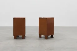 Pamono Art Deco Nightstands in Oak with Marble Tops, France, 1920s, Set of 2><noscript><img width=
