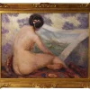 Pamono Art Deco Nude Woman, 20th Century, Oil on Panel, Framed> Art Deco