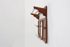 Pamono Art Deco Oak Carved Wall Coat Rack with Mirror, France, 1920s><noscript><img width=