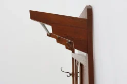 Pamono Art Deco Oak Carved Wall Coat Rack with Mirror, France, 1920s><noscript><img width=