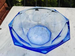 Pamono Art Deco Octagonal Blue Glass Platter, 1920s><noscript><img width=