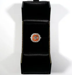 Pamono Art Deco Octagonal Diamond & Coral Platinum Cocktail Ring, France, 1930s> Rings