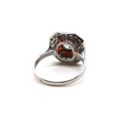 Pamono Art Deco Octagonal Diamond & Coral Platinum Cocktail Ring, France, 1930s><noscript><img width=