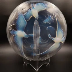 Pamono Art Deco Opalescent Glass Bowl with Wild Geese, Fish and Waves by Verlys, France, 1930s><noscript><img width=