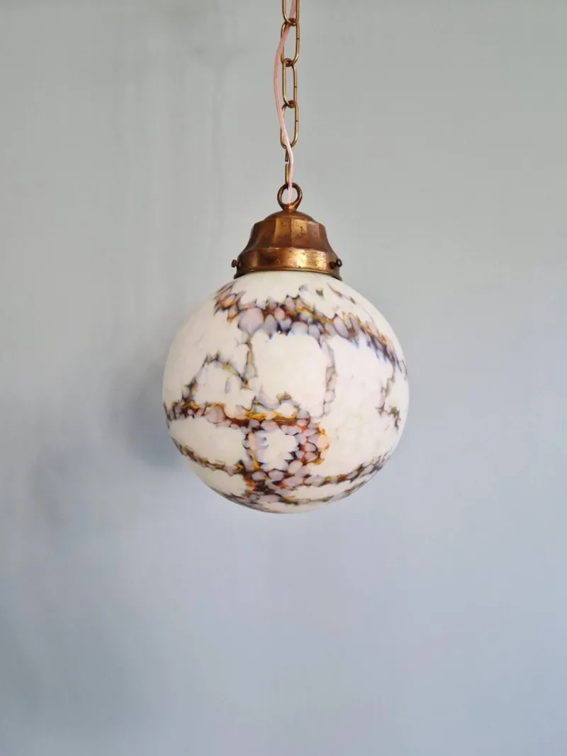 Pamono Art Deco Pendant Light in Speckled Satin Opaline, 1930s> Ceiling Lights