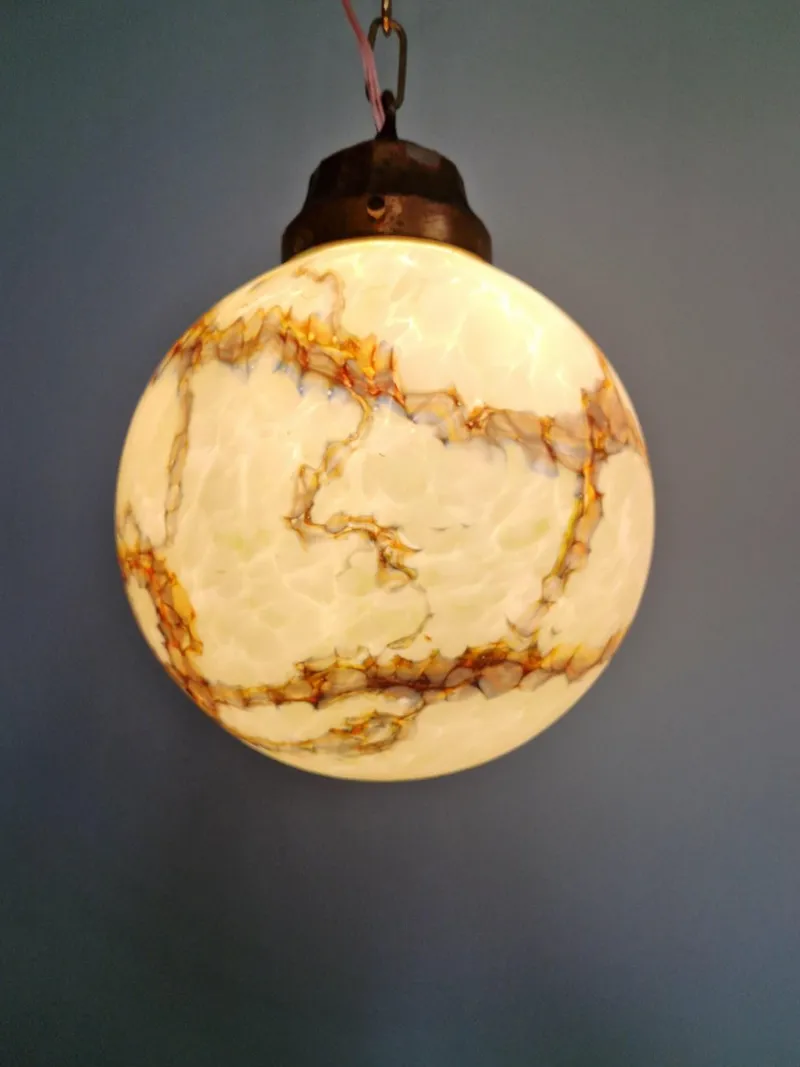 Pamono Art Deco Pendant Light in Speckled Satin Opaline, 1930s> Ceiling Lights