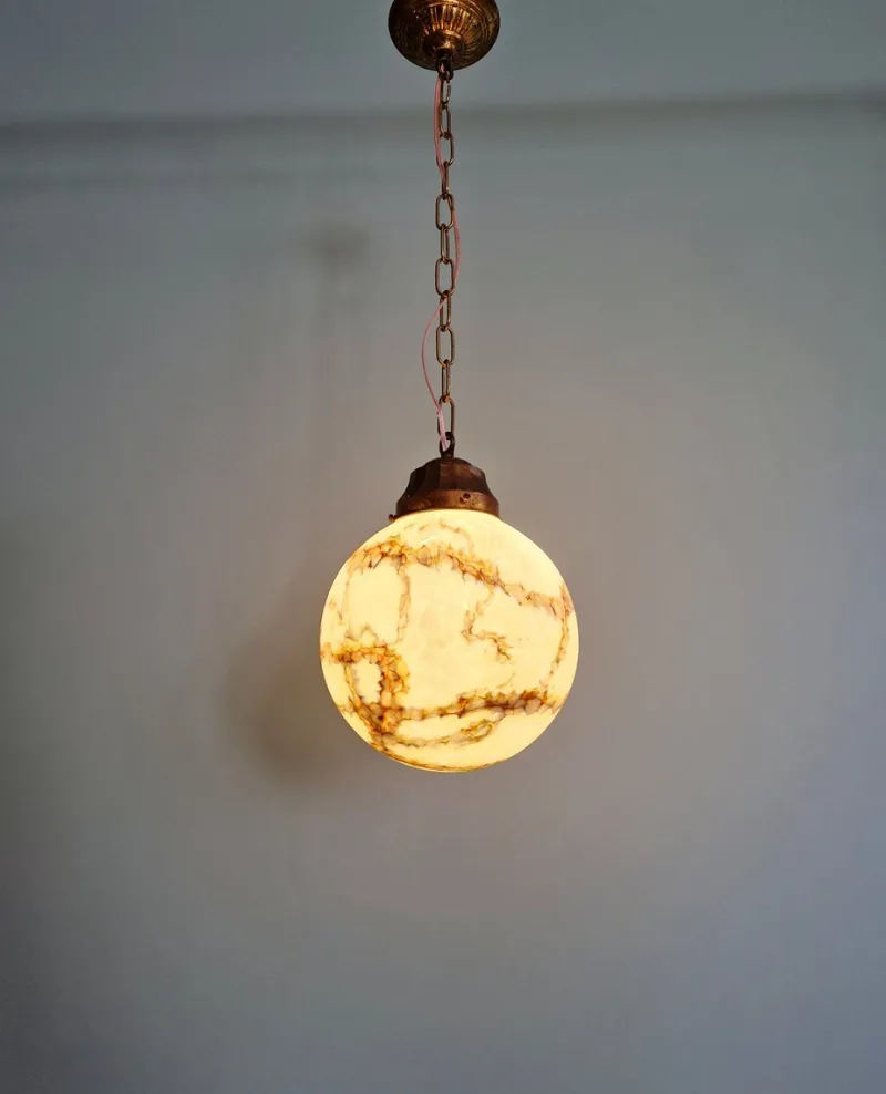 Pamono Art Deco Pendant Light in Speckled Satin Opaline, 1930s> Ceiling Lights