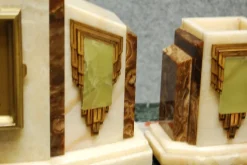 Pamono Art Deco Pendulum in Onyx and Gilded Bronze, 1930s, Set of 3><noscript><img width=