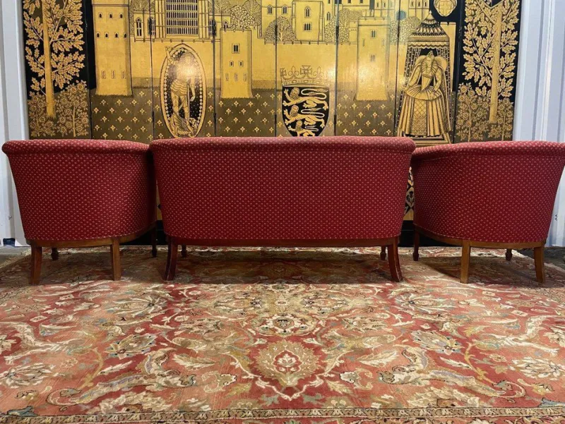 Pamono Art Deco Period Living Room Sofa and Armchairs, Set of 3> Living Room Sets