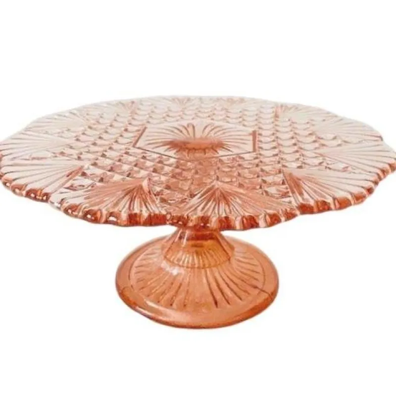 Discount Pamono Art Deco Pink Cake Plateau from Luxval Val St. Lambert, 1930s