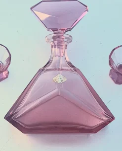 Hot Pamono Art Deco Pink Crystal Glass Decanter with Glasses, Set of 3