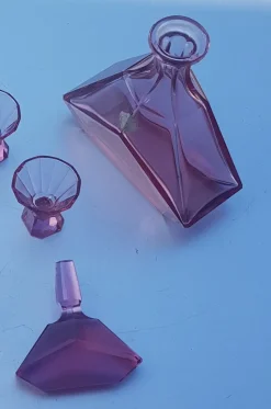 Hot Pamono Art Deco Pink Crystal Glass Decanter with Glasses, Set of 3