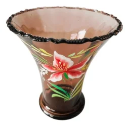 Hot Pamono Art Deco Pink Glass Vase with Hand-Painted Flowers, 1930s