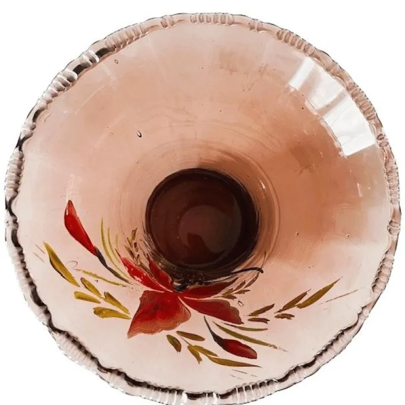 Hot Pamono Art Deco Pink Glass Vase with Hand-Painted Flowers, 1930s