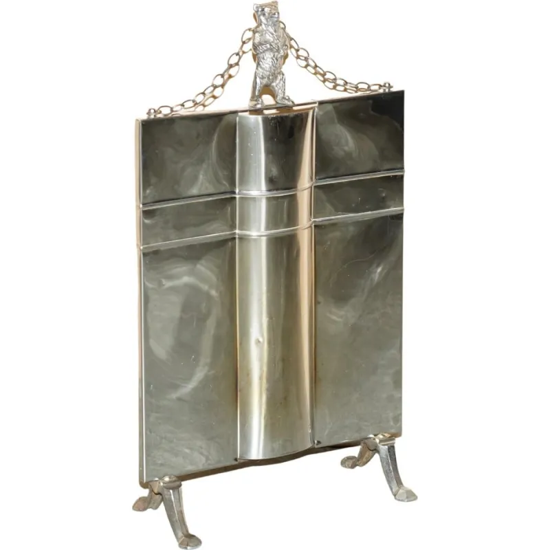 Pamono Art Deco Polished Chrome Fire Guard Screen with Bear on Top, 1920s> Fireplaces And Mantels