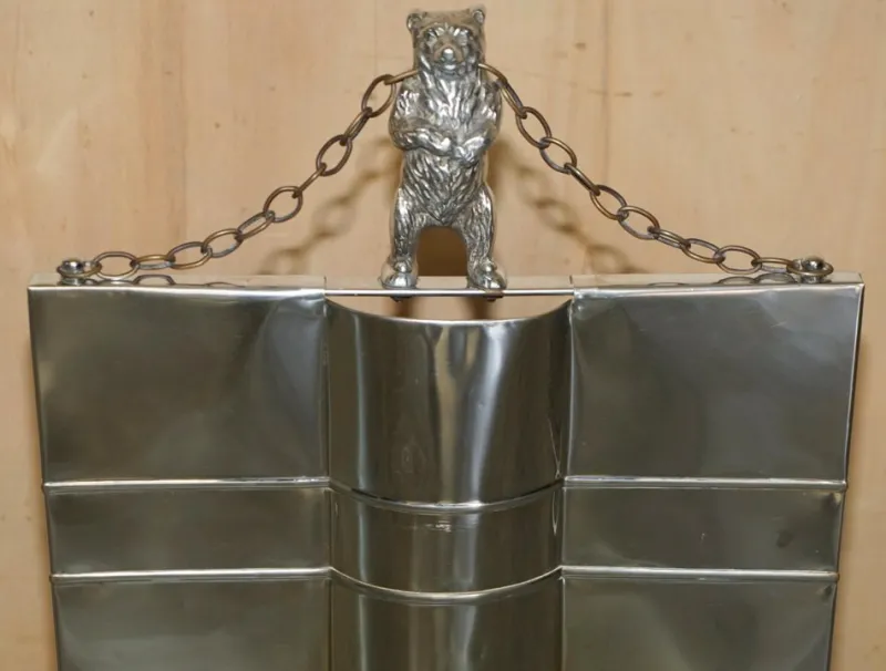 Pamono Art Deco Polished Chrome Fire Guard Screen with Bear on Top, 1920s> Fireplaces And Mantels