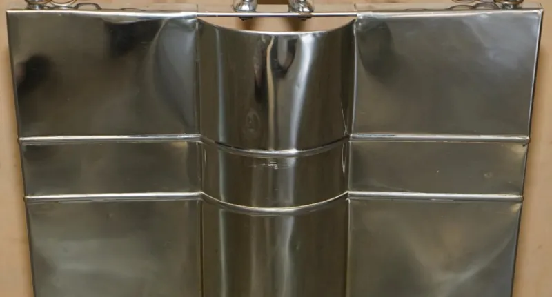 Pamono Art Deco Polished Chrome Fire Guard Screen with Bear on Top, 1920s> Fireplaces And Mantels