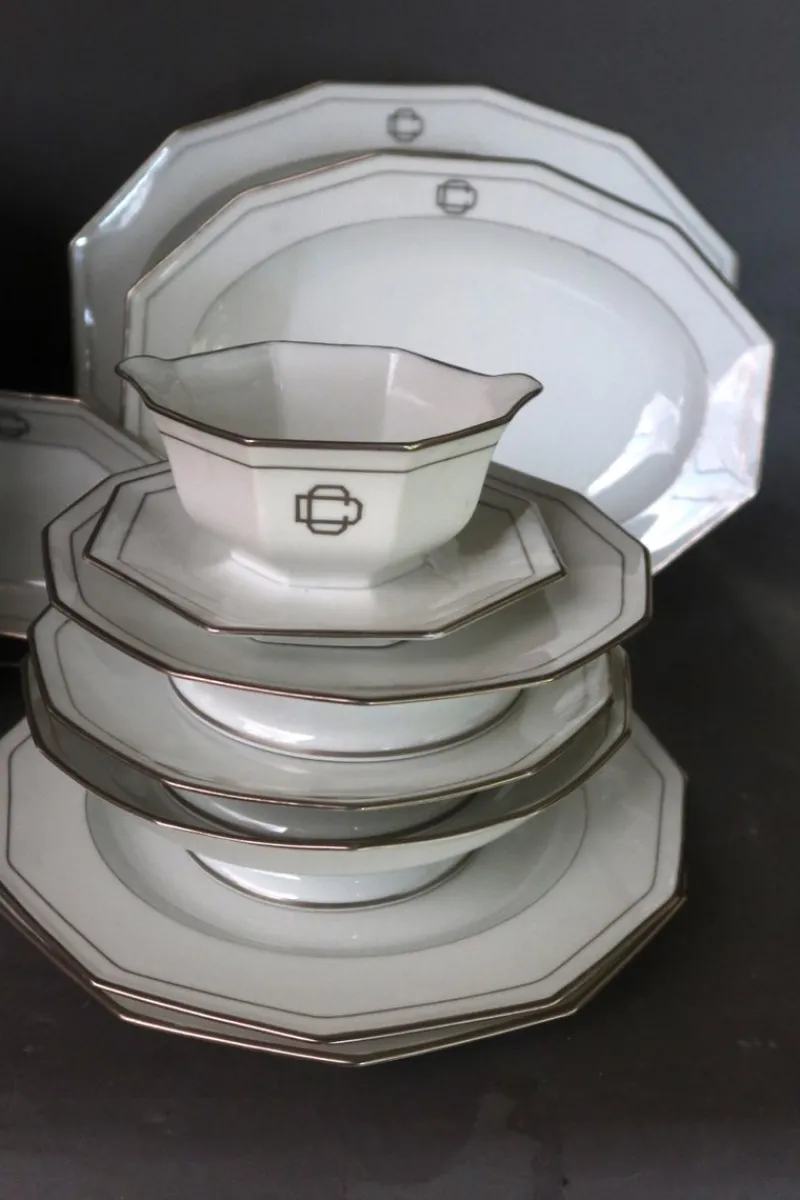 New Pamono Art Deco Porcelain Dinner Service, Set of 66