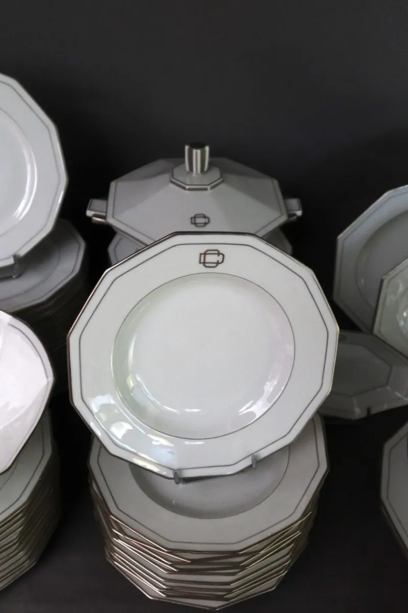 New Pamono Art Deco Porcelain Dinner Service, Set of 66
