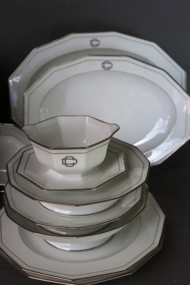 New Pamono Art Deco Porcelain Dinner Service, Set of 66