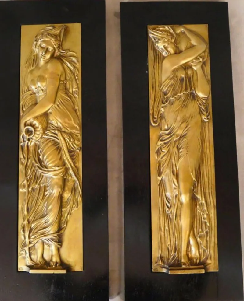 Pamono Art Deco Reliefs with the Nymphs of the Fountain, Early 20th Century, Bronzes, Set of 2> Art Deco