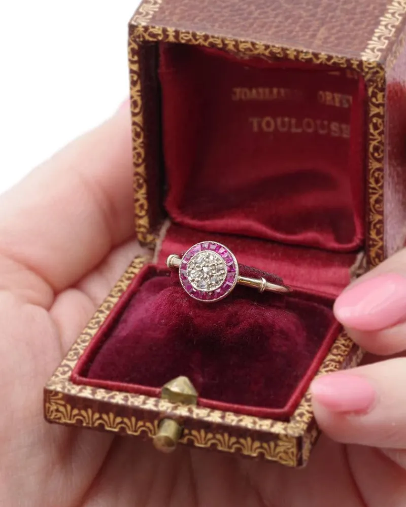 Hot Pamono Art Deco Ruby Target Ring