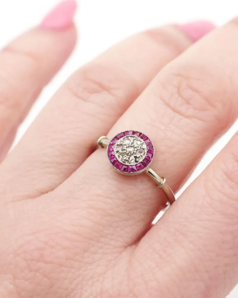 Hot Pamono Art Deco Ruby Target Ring
