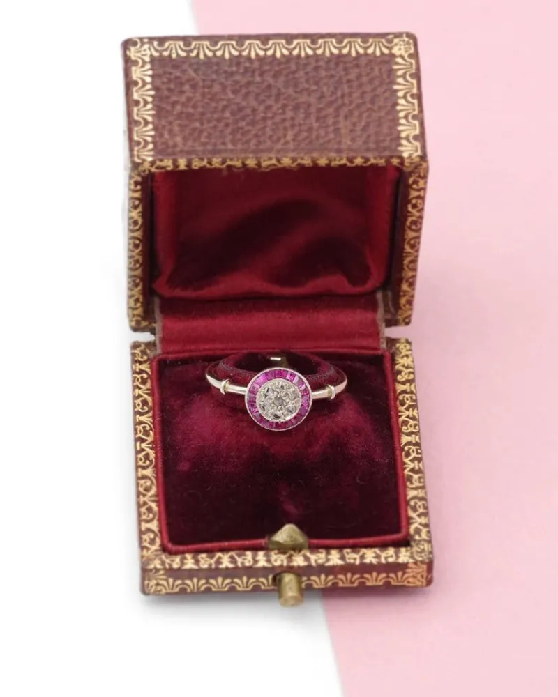 Hot Pamono Art Deco Ruby Target Ring