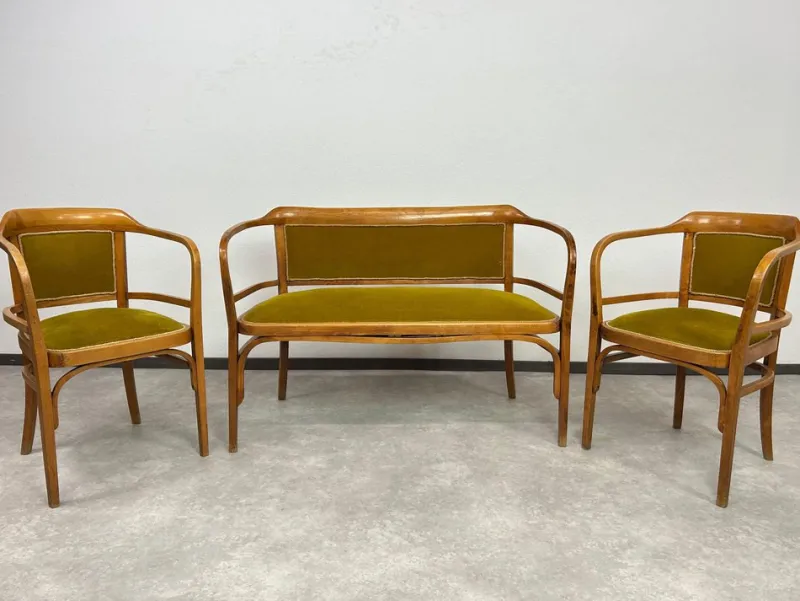 Pamono Art Deco Seating Group by Otto Wagner, 1890s, Set of 5> Living Room Sets