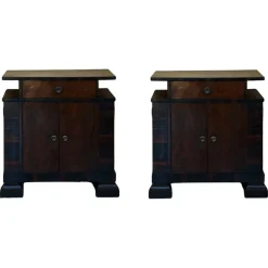 Pamono Art Deco Side Cabinets or Nightstands with Ebonized Details and Drawers, 1950s, Set of 2