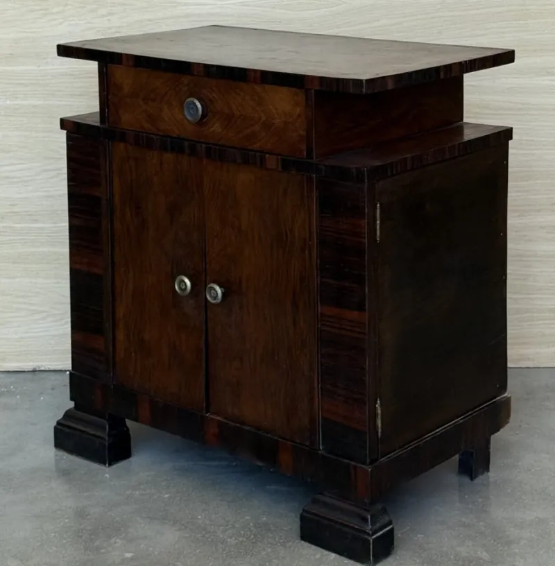 Pamono Art Deco Side Cabinets or Nightstands with Ebonized Details and Drawers, 1950s, Set of 2