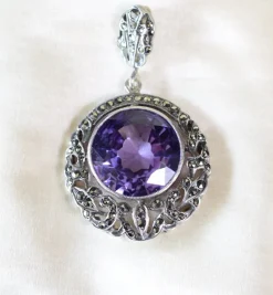 Pamono Art Deco Silver and Amethyst Pendant by Lespous Maurice, France, 1920s> Necklaces