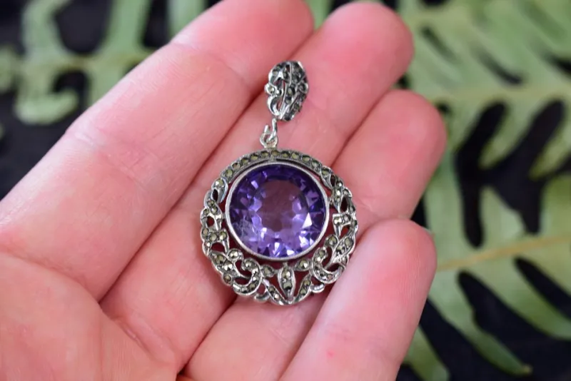 Pamono Art Deco Silver and Amethyst Pendant by Lespous Maurice, France, 1920s> Necklaces