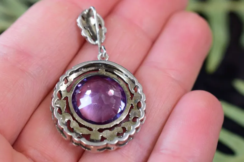 Pamono Art Deco Silver and Amethyst Pendant by Lespous Maurice, France, 1920s> Necklaces