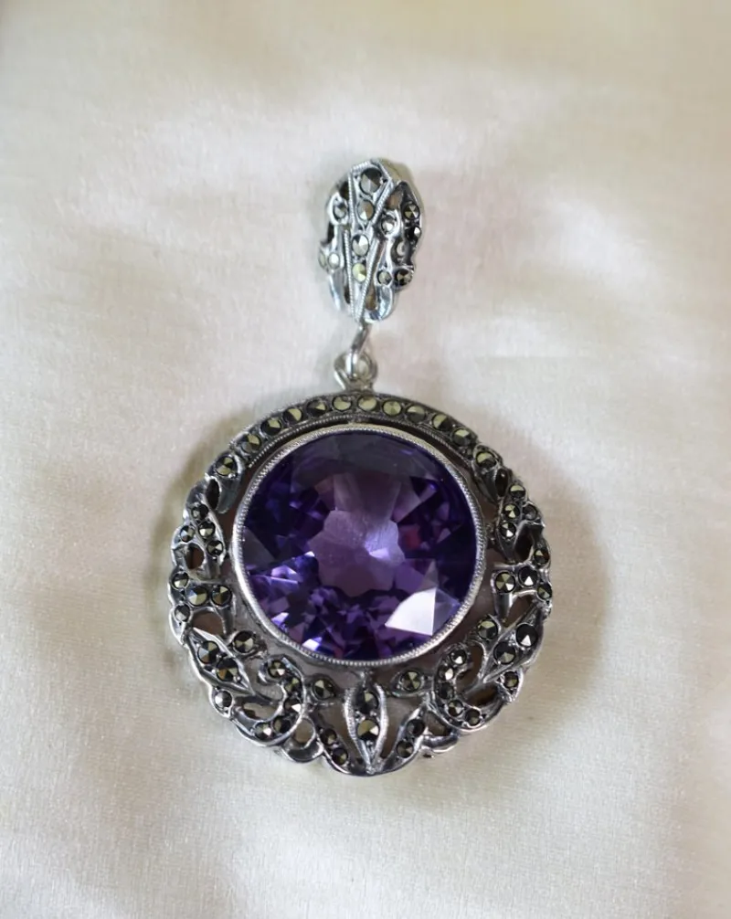 Pamono Art Deco Silver and Amethyst Pendant by Lespous Maurice, France, 1920s> Necklaces