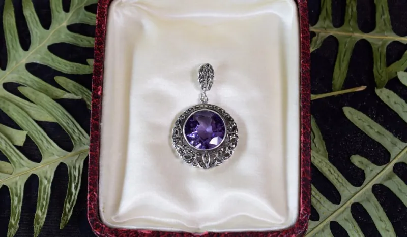 Pamono Art Deco Silver and Amethyst Pendant by Lespous Maurice, France, 1920s> Necklaces