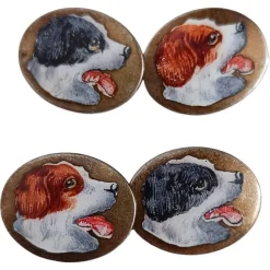 Hot Pamono Art Deco Silver Cufflinks Enameled with Hunting Dogs, 1930s, Set of 2