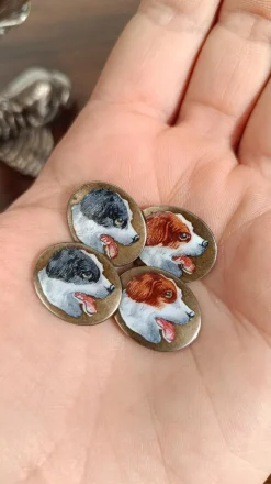 Hot Pamono Art Deco Silver Cufflinks Enameled with Hunting Dogs, 1930s, Set of 2