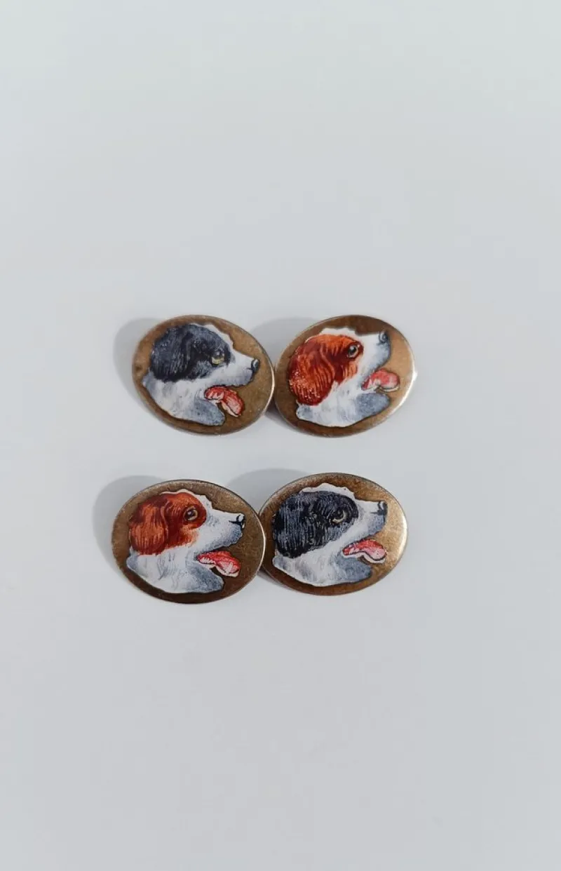 Hot Pamono Art Deco Silver Cufflinks Enameled with Hunting Dogs, 1930s, Set of 2