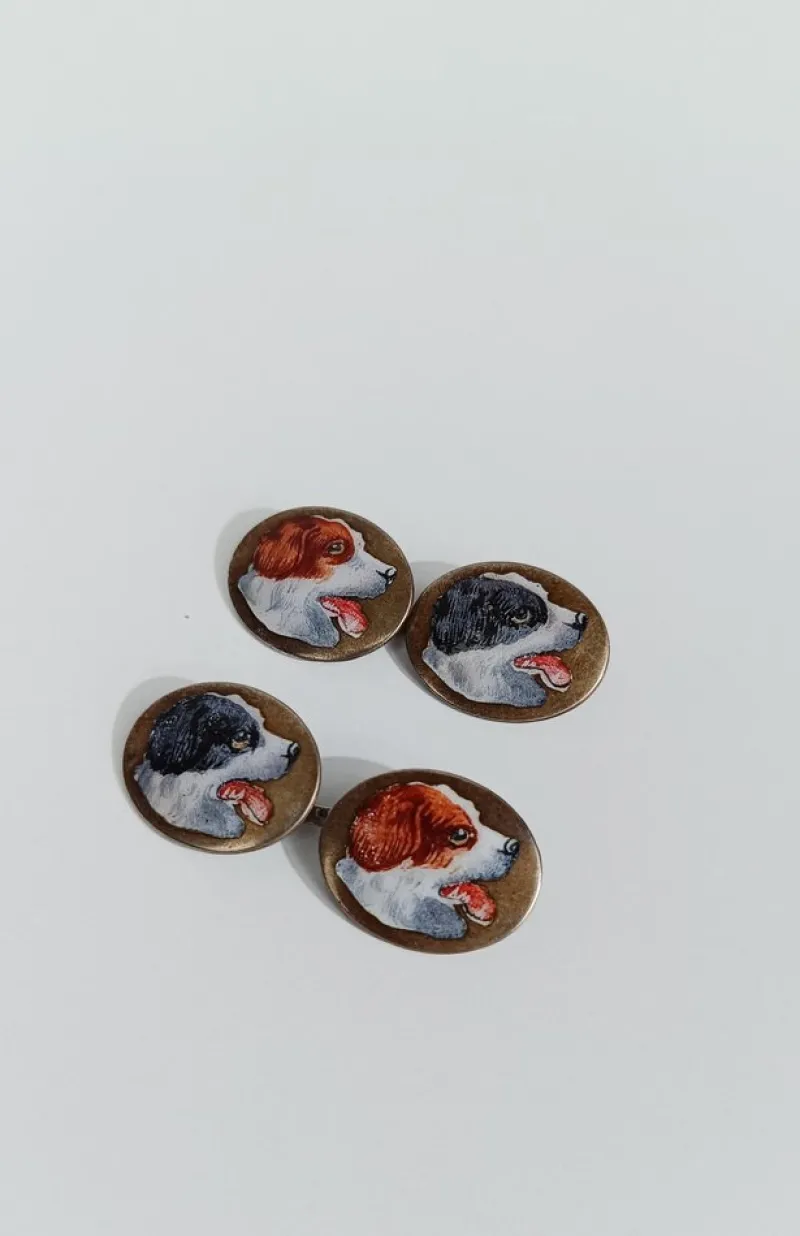 Hot Pamono Art Deco Silver Cufflinks Enameled with Hunting Dogs, 1930s, Set of 2