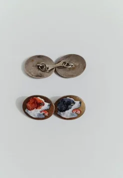 Hot Pamono Art Deco Silver Cufflinks Enameled with Hunting Dogs, 1930s, Set of 2