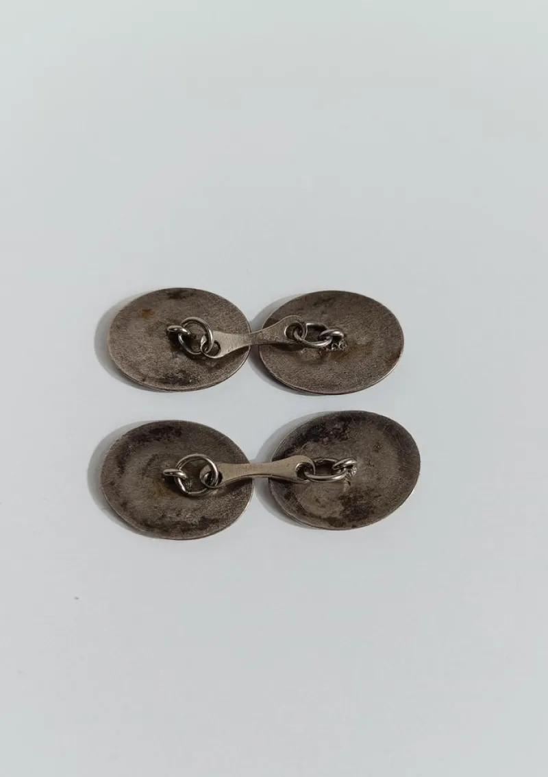 Hot Pamono Art Deco Silver Cufflinks Enameled with Hunting Dogs, 1930s, Set of 2