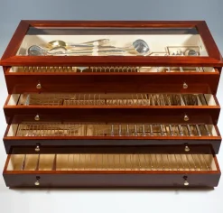 Pamono Art Deco Silver Cutlery Set for 12 in Showcase attributed to Bruckmann &Sons Germany, 1920s, Set of 140><noscript><img width=