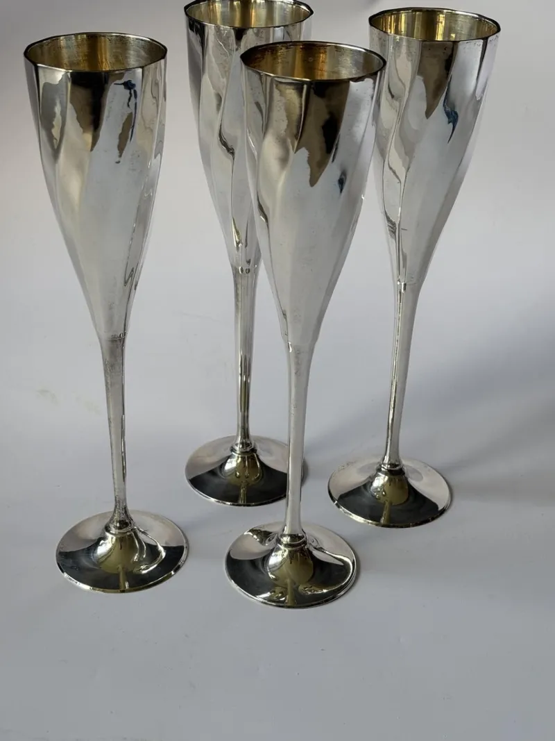 Pamono Art Deco Silver-Plated Champagne Glasses, France, 1920s, Set of 4> Glassware
