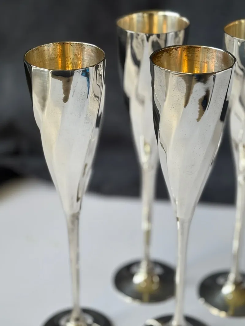 Pamono Art Deco Silver-Plated Champagne Glasses, France, 1920s, Set of 4> Glassware