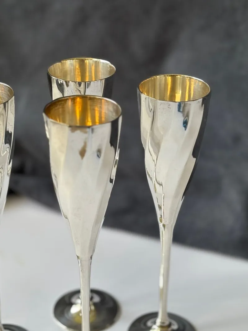 Pamono Art Deco Silver-Plated Champagne Glasses, France, 1920s, Set of 4> Glassware