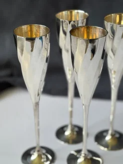 Pamono Art Deco Silver-Plated Champagne Glasses, France, 1920s, Set of 4><noscript><img width=